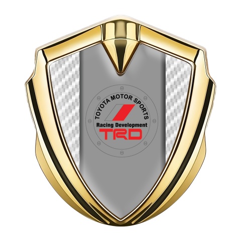 Toyota Emblem Abzeichen Goldtonfarbe mit Weiss Kohlenstoff Design und TRD Logo Stil