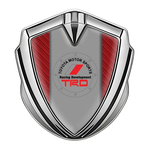 Toyota Emblem Abzeichen selbstklebend Silbertonfarbe mit Rote Kohlenstoff Stil und TrD Logo