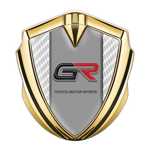 Toyota GR Emblem Logo Schriftzug Aufkleber Goldtonfarbe mit Weiss Carbon Version