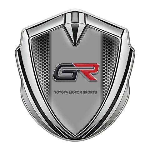 Toyota Emblem Abzeichen selbstklebend Silbertonfarbe Metallgeflecht Effekt und GR Logo