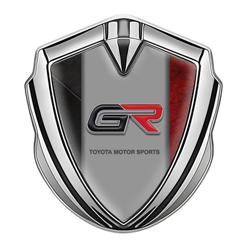 Toyota GR Seitenflugel Emblem Aufkleber Silbertonfarbe mit Anthrazitroter Rahmen und Sport Logo