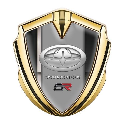 Toyota GR Emblem Abzeichen selbstklebend Goldtonfarbe mit Graue Linie der Basis und Neues Design Logo