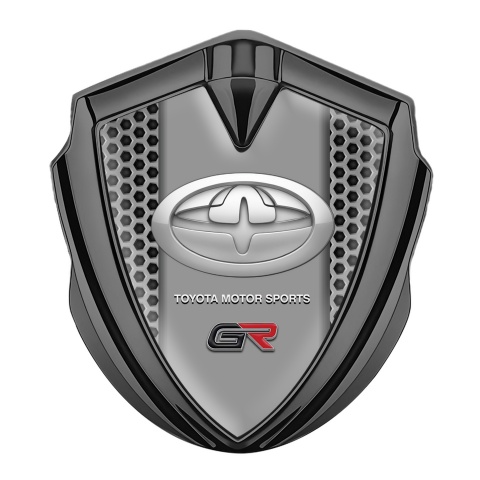 Toyota GR Emblem Auto Zeichen Graphit Tonfarbe mit Metallgitter Effekt und Neues Design Logo