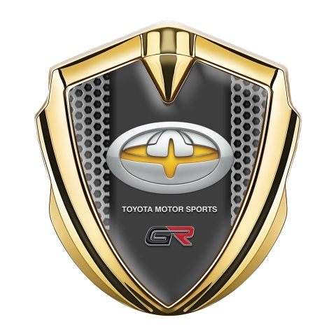 Toyota GR Emblem Auto Zeichen Goldtonfarbe mit Gittereffekt und Modern logo mit Gelb Motiv