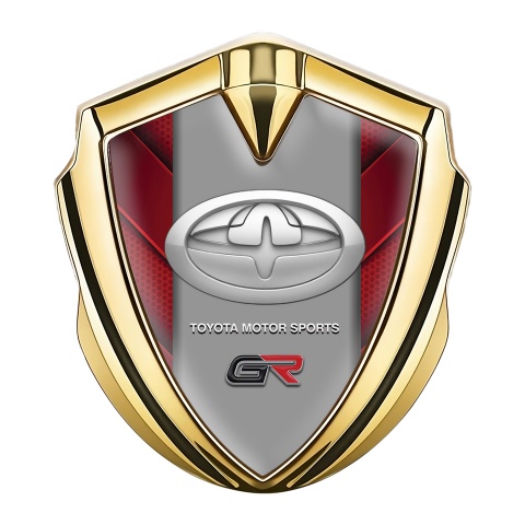 Toyota GR Emblem Abzeichen selbstklebend Goldtonfarbe mit Rote Elemente und Neues Design Logo