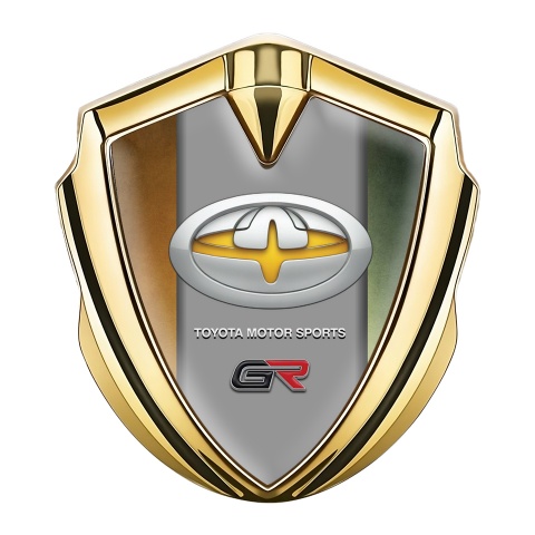 Toyota GR Seitenflugel Emblem Aufkleber Goldtonfarbe mit Braun Grun Basis und Gelb Logo Motiv