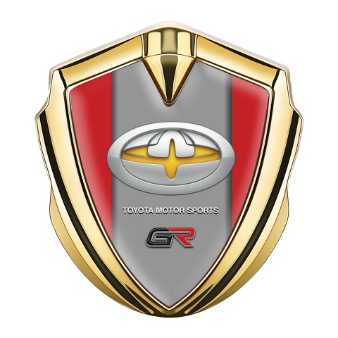 Toyota GR Emblem Abzeichen selbstklebend Goldtonfarbe mit Rote Fundament und Neues Design Logo