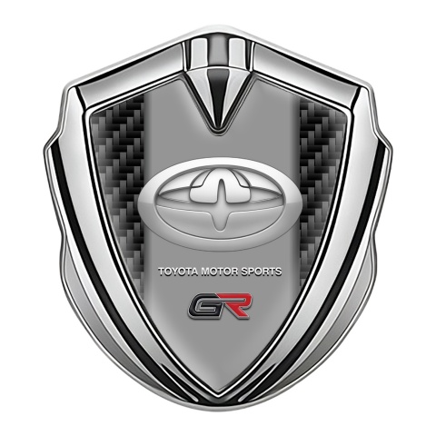 Toyota GR Selbstklebendes Metallaufkleber Emblem Silbertonfarbe mit Schwarz Kohlenstoff Auflage