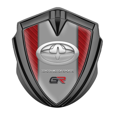 Toyota GR Emblem Logo Schriftzug Aufkleber Graphit Tonfarbe mit Rote Kohlenstoff Stil