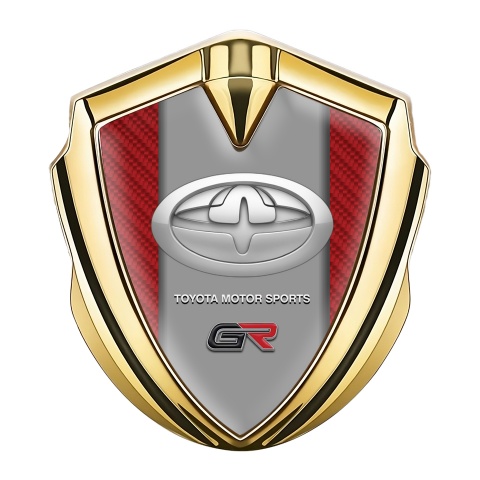 Toyota GR Emblem Logo Schriftzug Aufkleber Goldtonfarbe mit Rote Kohlenstoff Stil