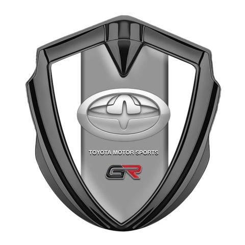 Toyota GR Selbstklebendes Metallaufkleber Emblem Graphit Tonfarbe mit Weiss Basis Version