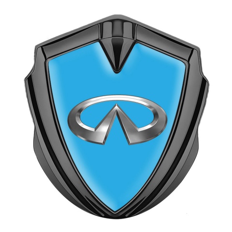 Infiniti Emblem Abzeichen Graphit Tonfarbe mit Blau hintergrund und Chrom Logo