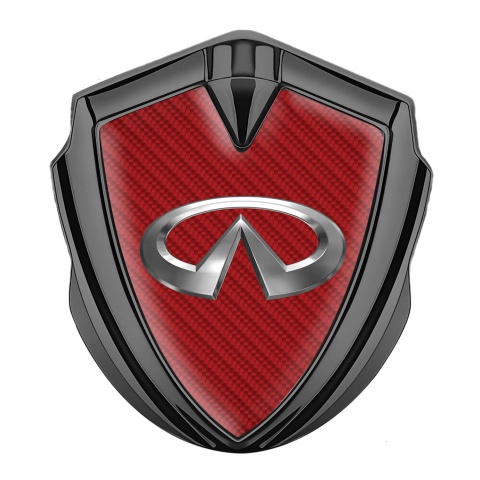 Infiniti Emblem Abzeichen selbstklebend Graphit Tonfarbe mit Rote Carbon Basis und Metall Logo Stil