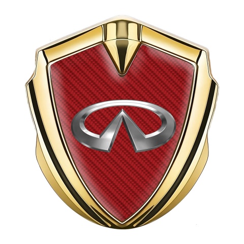 Infiniti Emblem Abzeichen selbstklebend Goldtonfarbe mit Rote Carbon Basis und Metall Logo Stil