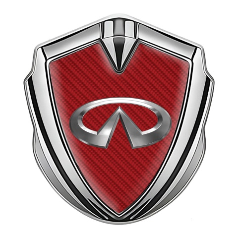 Infiniti Emblem Abzeichen selbstklebend Silbertonfarbe mit Rote Carbon Basis und Metall Logo Stil