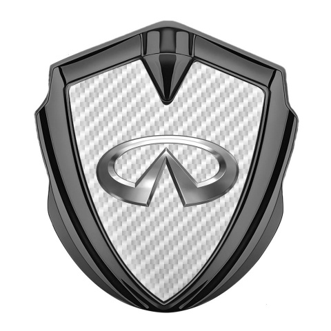 Infiniti Emblem Auto Zeichen Graphit Tonfarbe mit Weiss Carbon Basis und Metall Logo Stil