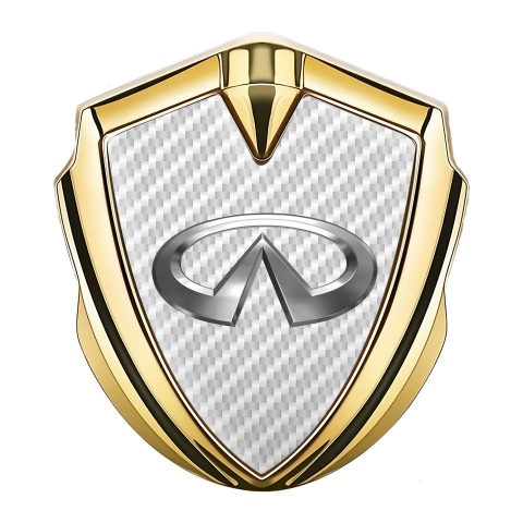 Infiniti Emblem Auto Zeichen Goldtonfarbe mit Weiss Carbon Basis und Metall Logo Stil