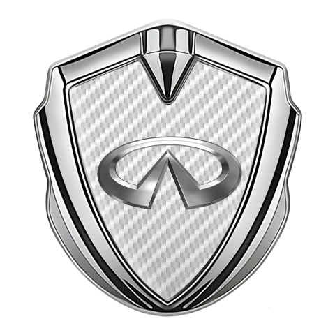 Infiniti Emblem Auto Zeichen Silbertonfarbe mit Weiss Carbon Basis und Metall Logo Stil