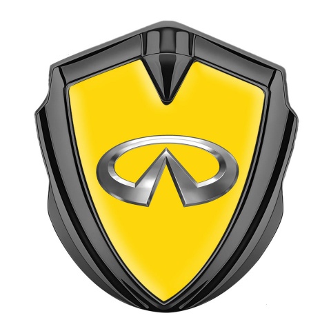 Infiniti Emblem Abzeichen Graphit Tonfarbe mit Gelb Fundament und Chrom logo