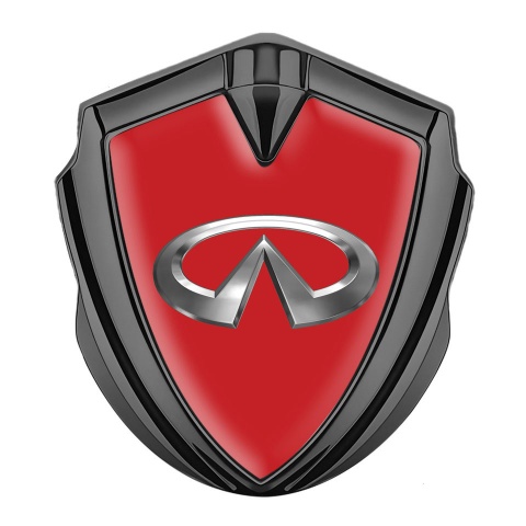 Infiniti Abzeichen selbstklebend Graphit Tonfarbe mit Rote Basis und Chrom Logo
