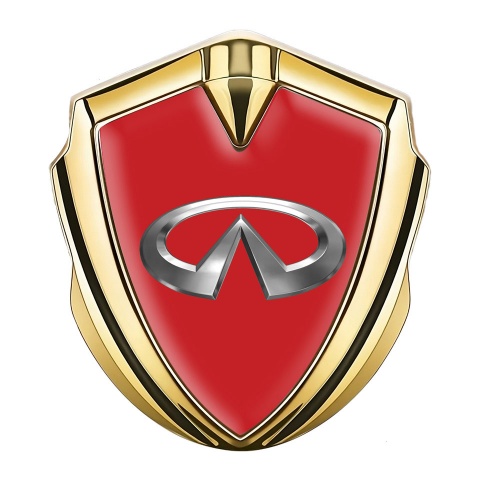 Infiniti Abzeichen selbstklebend Goldtonfarbe mit Rote Basis und Chrom Logo