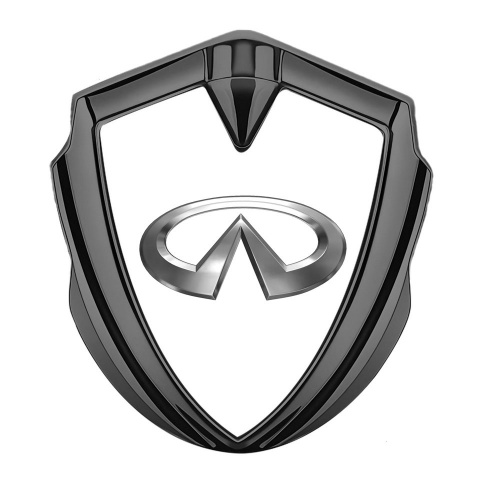 Infiniti Emblem Abzeichen selbstklebend Graphit Tonfarbe mit Weiss Hintergrund und Chrom Logo
