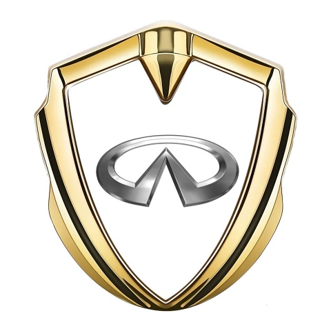 Infiniti Emblem Abzeichen selbstklebend Goldtonfarbe mit Weiss Hintergrund und Chrom Logo