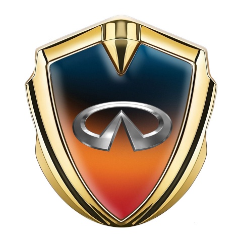 Infiniti Emblem Aufkleber Autozubehor Goldtonfarbe mit Orange Blau Basis und Chrom Logo