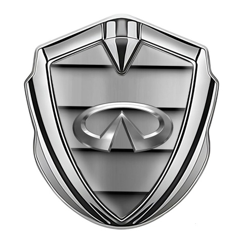 Infiniti Seitenflugel Emblem Aufkleber Silbertonfarbe mit Metalllamellen Effekt und Chrom Logo