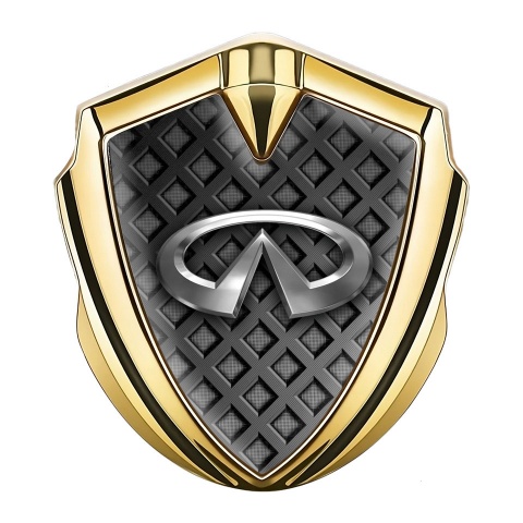 Infiniti Emblem Logo Schriftzug Aufkleber Goldtonfarbe mit Grau Gitter und Silber Logo