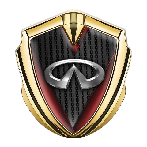Infiniti Seitenflugel Emblem Aufkleber Goldtonfarbe Dunkles Gitter mit Rote Fragmente Design