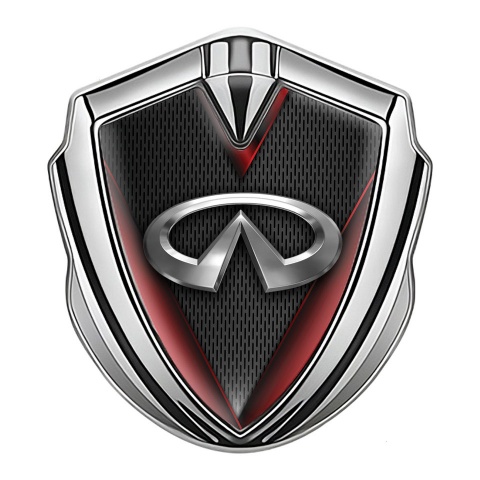 Infiniti Seitenflugel Emblem Aufkleber Silbertonfarbe Dunkles Gitter mit Rote Fragmente Design