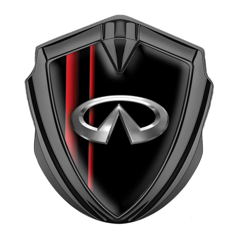 Infiniti Emblem Abzeichen Graphit Tonfarbe mit Schwarz Basis mit Rote Linien Design