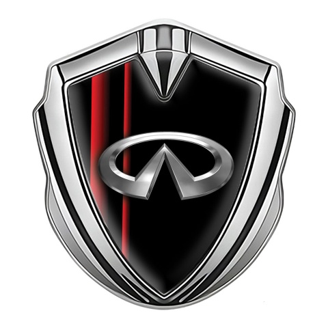 Infiniti Emblem Abzeichen Silbertonfarbe mit Schwarz Basis mit Rote Linien Design