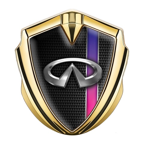 Infiniti Abzeichen selbstklebend Goldtonfarbe mit Dunkles Carbon und Lila Linie Design