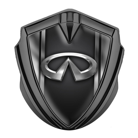 Infiniti Emblem Abzeichen selbstklebend Graphit Tonfarbe mit Metallrahmen Effekt Basis und Chrom Logo
