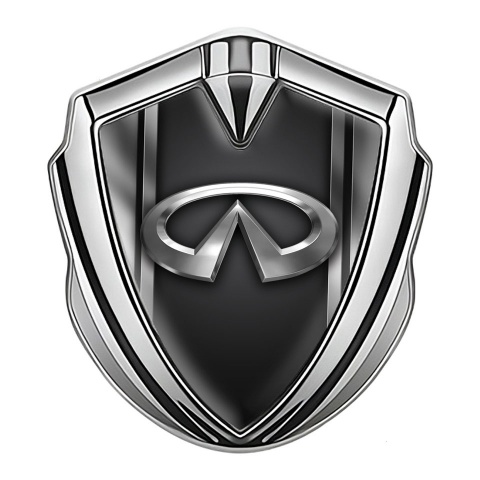 Infiniti Emblem Abzeichen selbstklebend Silbertonfarbe mit Metallrahmen Effekt Basis und Chrom Logo