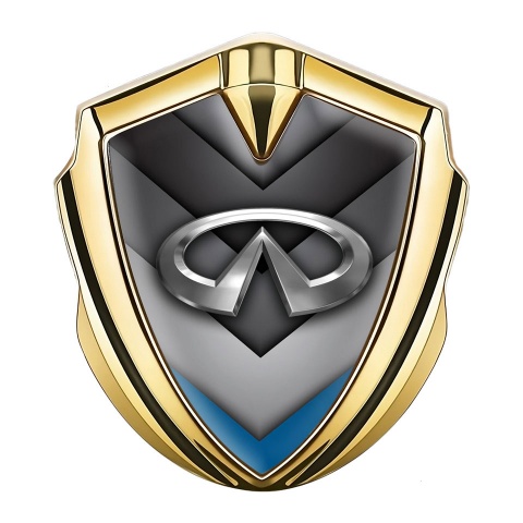 Infiniti Selbstklebendes Metallaufkleber Emblem Goldtonfarbe mit Grau Blau V Form Panels Design