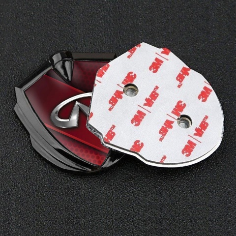 Infiniti Emblem Abzeichen Graphit Tonfarbe mit Rote Balken Design Basis und Chrom Logo Stil