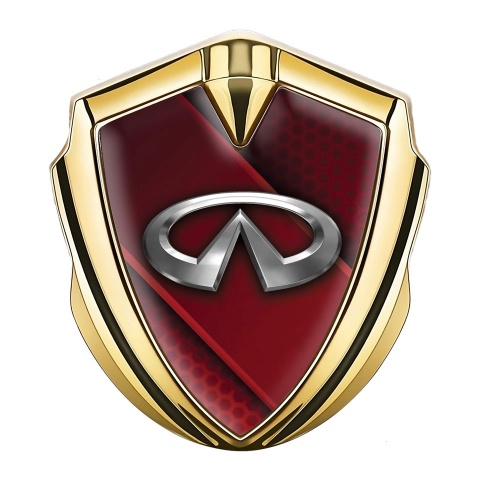 Infiniti Emblem Abzeichen Goldtonfarbe mit Rote Balken Design Basis und Chrom Logo Stil