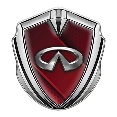 Infiniti Emblem Abzeichen Silbertonfarbe mit Rote Balken Design Basis und Chrom Logo Stil