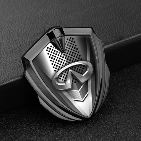 Infiniti Emblem Auto Zeichen Graphit Tonfarbe mit Metallgittereffekt und Chrom Logo