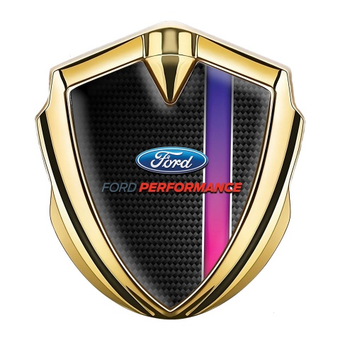 Ford Emblem Abzeichen selbstklebend Goldtonfarbe Schwarz Carbon Mit Lila Band Design