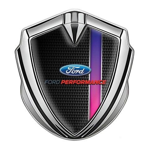 Ford Emblem Abzeichen selbstklebend Silbertonfarbe Schwarz Carbon Mit Lila Band Design
