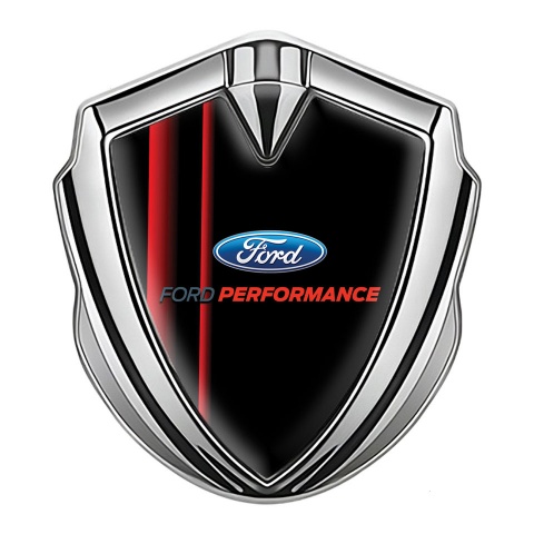 Ford Performance Emblem Auto Zeichen Silbertonfarbe Schwarze Basis mit roten Details