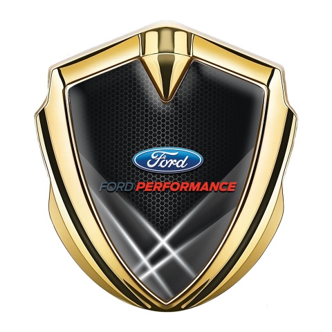 Ford Emblem Logo Schriftzug Aufkleber Goldtonfarbe mit Weiss Lichter Effekt Performance Auflage