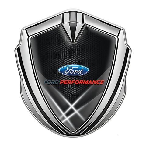 Ford Emblem Logo Schriftzug Aufkleber Silbertonfarbe mit Weiss Lichter Effekt Performance Auflage