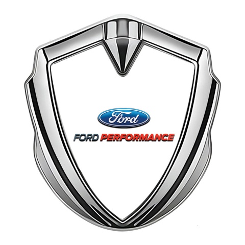 Ford Abzeichen selbstklebend Silbertonfarbe mit Weiss Huntergrund Performance Stil