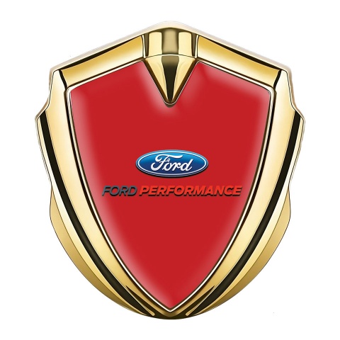 Ford Emblem Abzeichen selbstklebend Goldtonfarbe mit Rot Fundament Performance Stil