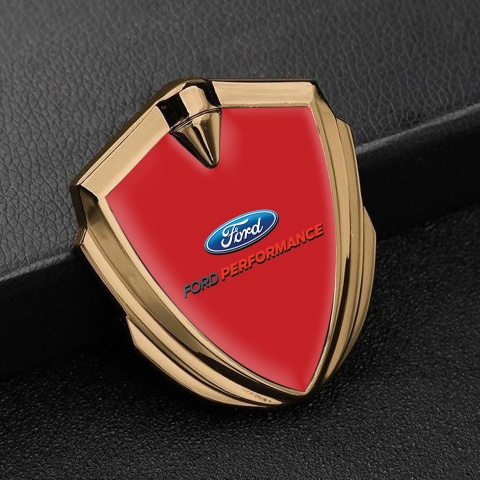Ford Emblem Abzeichen selbstklebend Goldtonfarbe mit Rot Fundament Performance Stil
